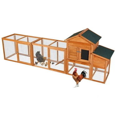 122" Large Outdoor Poultry Cage, Wooden Chicken Coop with Nest Box and Wire Fence, Weatherproof Hen House Coops for 2-4 Chickens