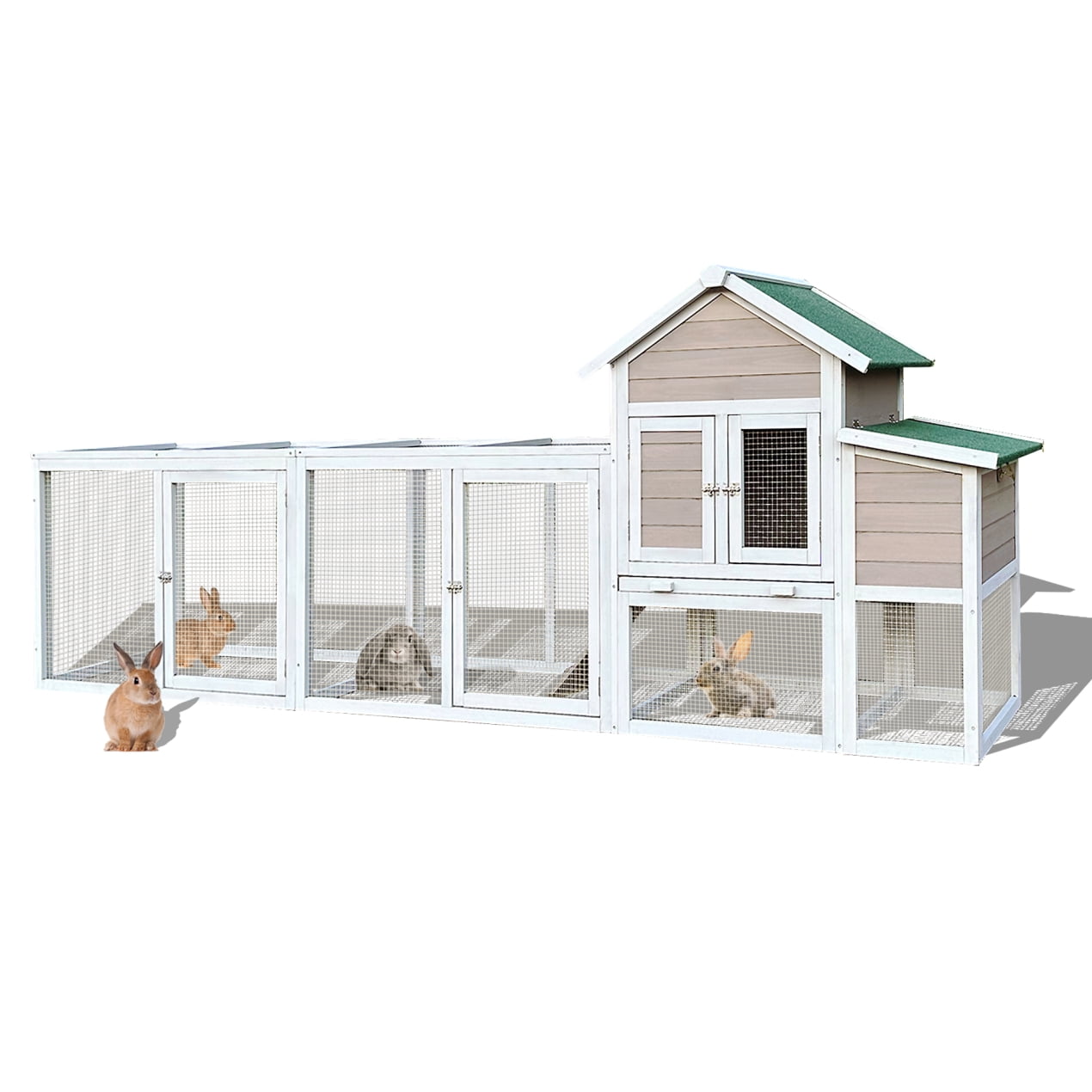 122" Large Outdoor Poultry Cage, Wooden Chicken Coop with Nest Box and