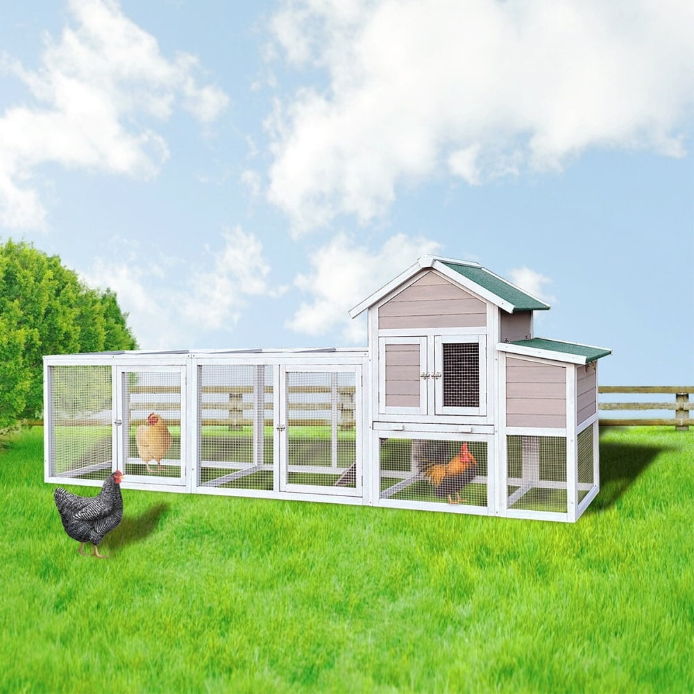 122" Large Gray Fir Wood Chicken and Duck Coop with Nesting Box