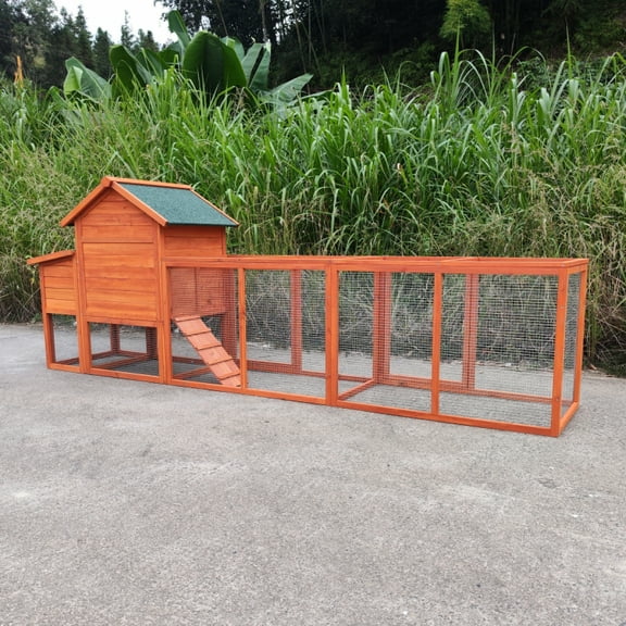 122＂Large Wooden Chicken Coop,Outdoor Hen House with Nesting Box ,Wire Fence Poultry Cage
