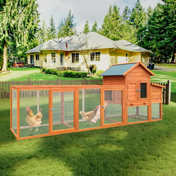 122"Large Wooden Chicken Coop,Outdoor Hen House with Nesting Box ,Wire Fence Poultry Cage