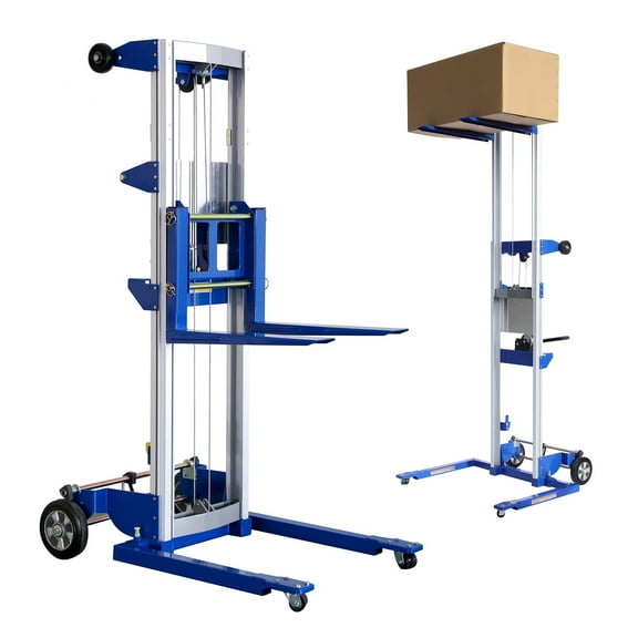 122" Manual Material Lift Stacker, 400 lbs Capacity Hand Winch Lift Truck with Fixed Straddle Base, Lightweight Manual Crank Material Lifter for Warehouse and Factory, Adjustable Legs