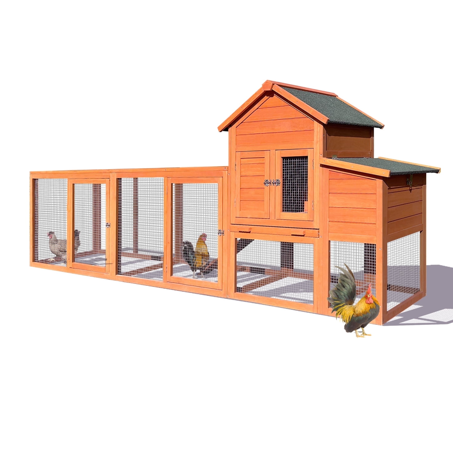 "122"" Large Wooden Outdoor Poultry Cage, Weatherproof Chicken Coop