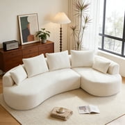 122" Oversized Curved Modular Sectional Sofa for Living Room,Beige Chenille Boneless Couch with Right Chaise,5 Throw Pillows,Extra Deep Seat
