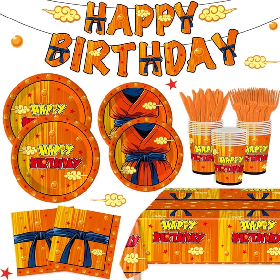 122 Pcs Anime Dragon Theme Party Supplies Cartoon Birthday Party Decorations Disposable Plate Napkin Fork for Anime Party Decoration 20 Sets C113