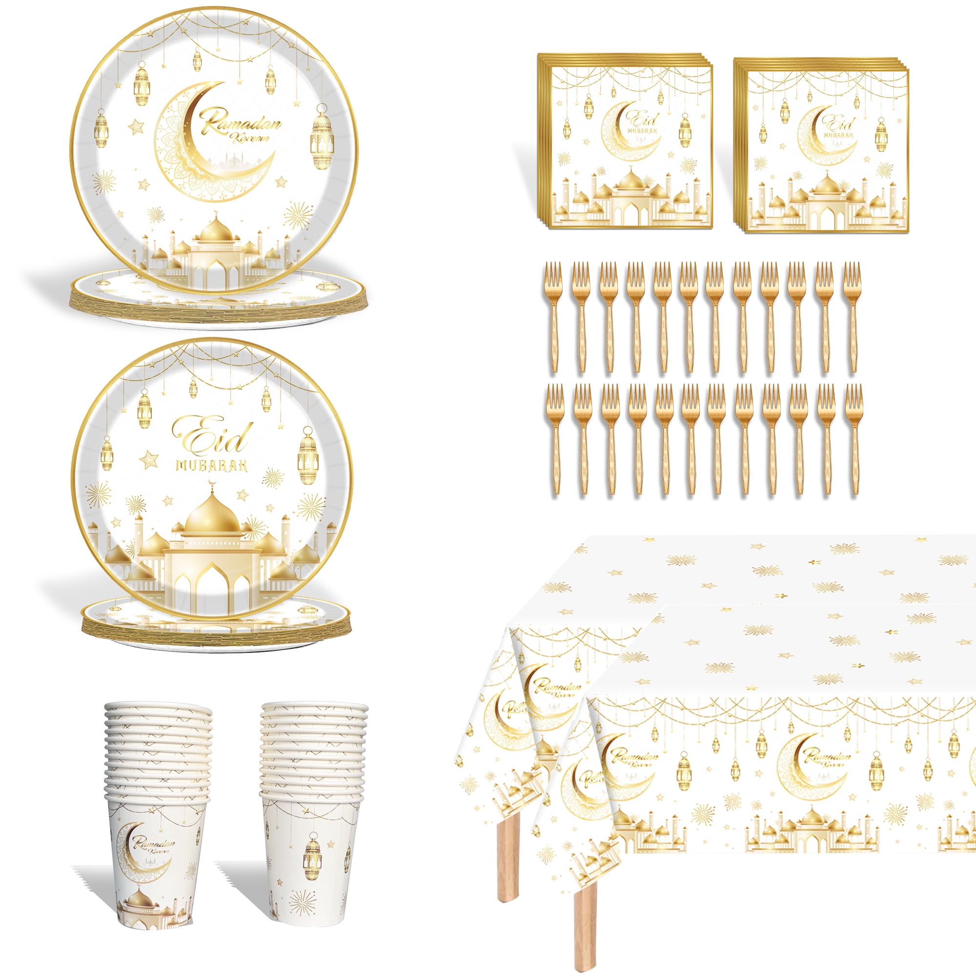 122 Pieces Ramadan Mubarak Party Supplies Set, Eid Mubarak Tableware