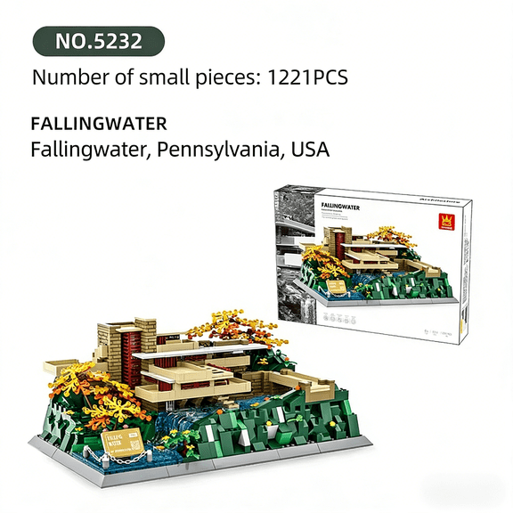1221PCS Fallingwater House Building Blocks, Pennsylvania Architectural Model Replica, Collectible Display Gift for Adult Fans