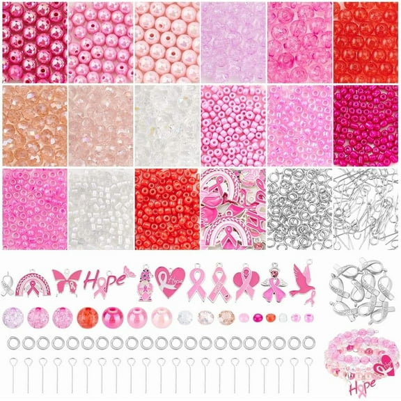 1222pcs Breast Cancer Awareness Beads Pink Cancer Ribbon Charms Pink Ribbon Enamel Pendants Loose Beads