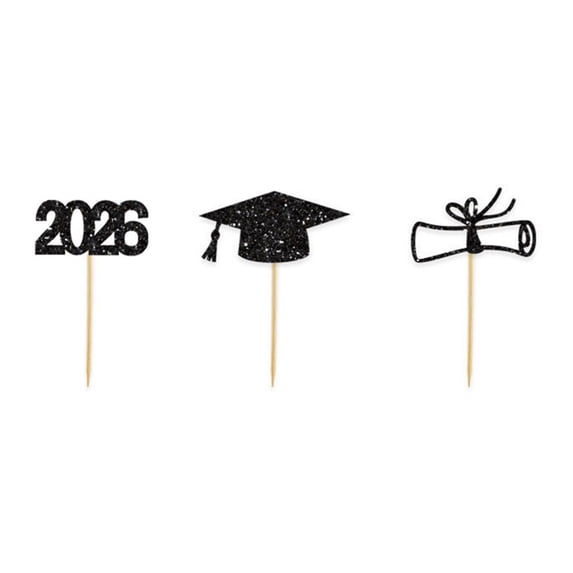 1224pcs Graduation Cupcake Toppers Class Of 2026 Cake Picks, Glitter Graduation Theme Food Appetizer Picks, Congrats Grad Cap Topper Toothpick Stick