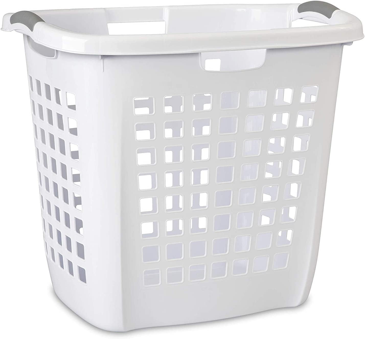White Tall Square Plastic Laundry Hamper with Handles