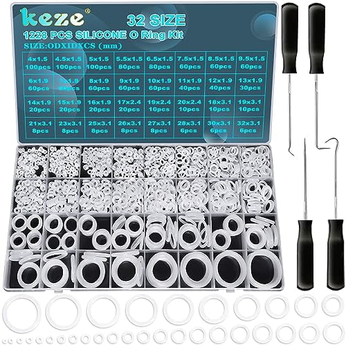 1228 Pcs 32 Size Clear Food Grade Silicone O Rings Assortment Kit with Pick and Hook,White Heat Resistance VMQ Seal O Ring Set Metric OD:4-32mm$$Plumbing & HVAC