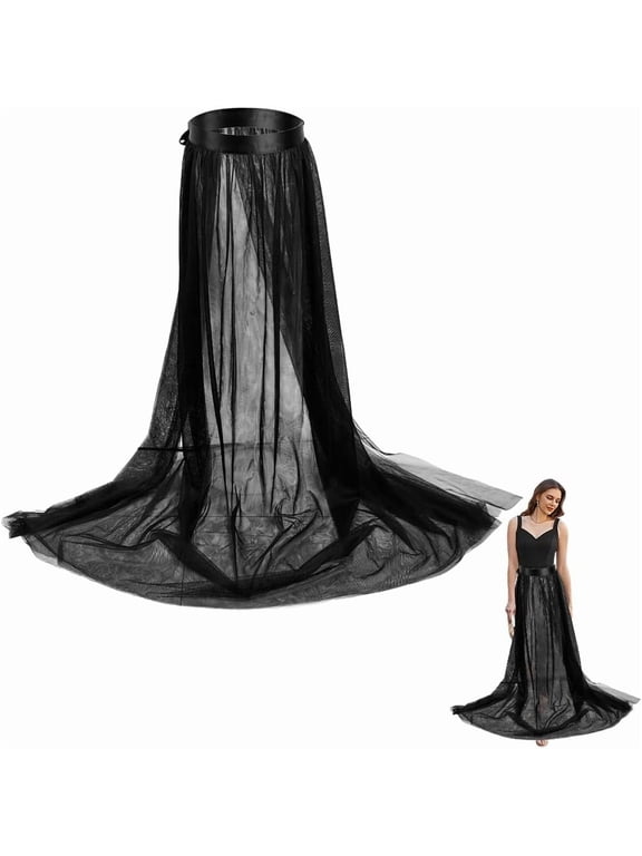 122CM Black Tulle Skirt Polyester Long Sheer Mesh Tutu Maxi Skirts High Waist Detachable Bikini Cover up Lace Overskirt Dress for Women Wedding Beach Rave