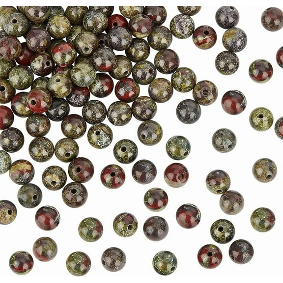 122PCS Natural Stone Beads 6mm Natural Dragon Blood Jasper Gemstone Bead Strands Round Loose Stone Beads Energy Stone for Bracelet Necklace Jewelry Craft Making Colorful DIY