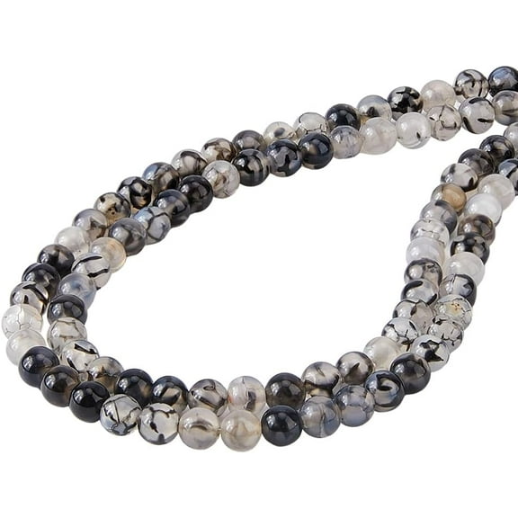 122Pcs Black Dragon Vein Agate Beads 6mm Natural Agate Gemstone Round Loose Beads Genuine Real Stone Beading for Jewelry Making DIY Bracelet Necklace Hole:1mm DIY