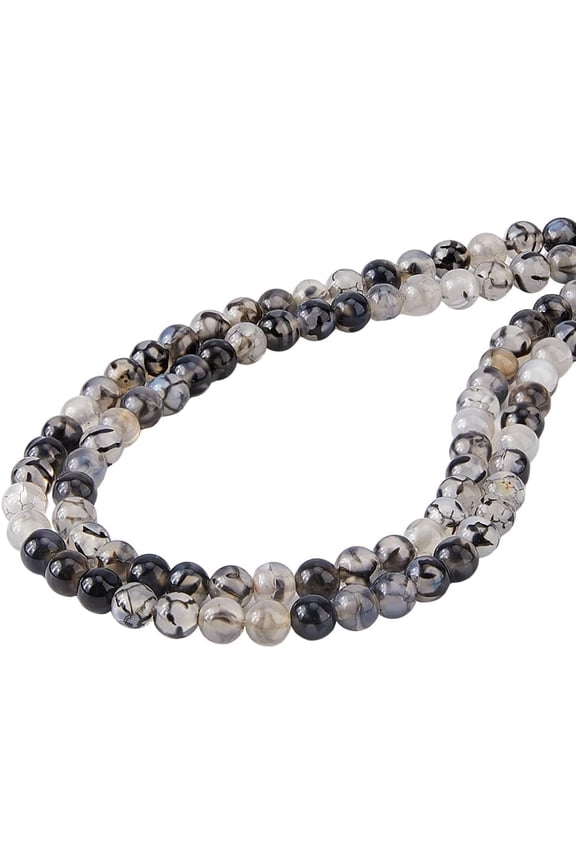 122Pcs Black Dragon Vein Agate Beads 6mm Natural Agate Gemstone Round Loose Beads Genuine Real Stone Beading for Jewelry Making DIY Bracelet Necklace Hole:1mm DIY