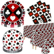 122Pcs Casino Party Decorations - Poker Party Tableware Set Includes Poker Themed Plates, Napkins, Tablecloth for Las Vegas Casino Themed Party Supplies, Serves 40 Guests