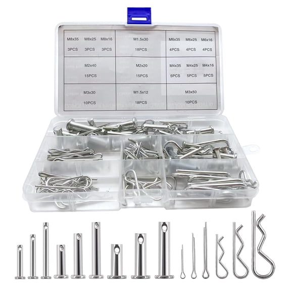 122Pcs Cotter Pin Hair Pin Clevis Pin Assortment Kit,R Clips Retaining Hair Pins Assortment, Including Single Hole Clevis Pin&Split Cotter Pin&R Clip Hitch Pin for Trailer Latch, Zinc-Plated