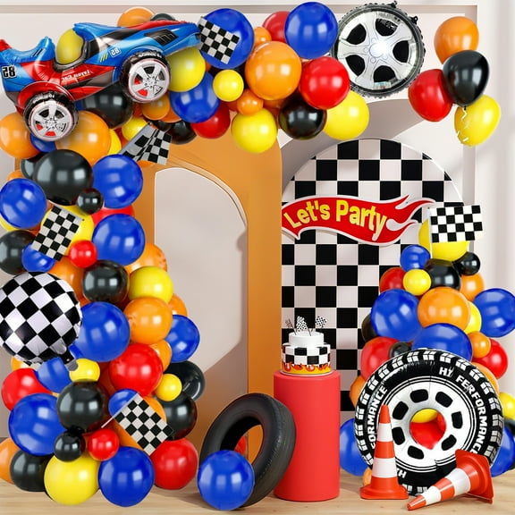 122Pcs Racing Balloon Party Decoration Racing Birthday Decoration Balloon Set - Racing Themed Party Latex Balloons and Foil Balloons Birthday Party Decoration