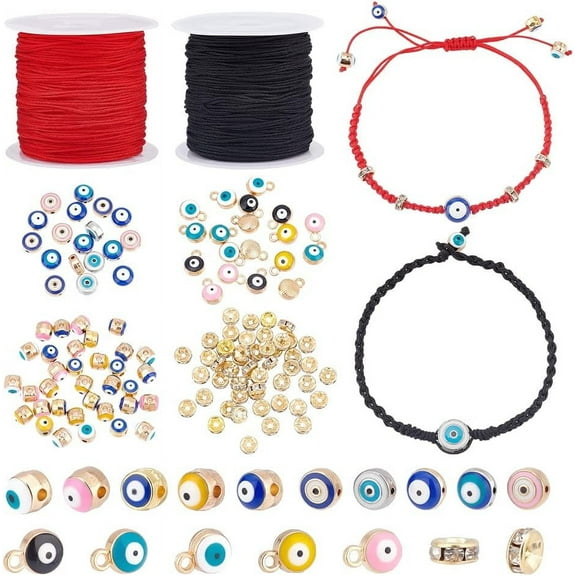 122pcs Evil Eye Beads Jewelry Making Bracelet Making Kit with Enamel Evil Eye Beads Spacer Beads Black Red Thread for Mexican Bracelets Making Xmas Easter Ramadan Decoration