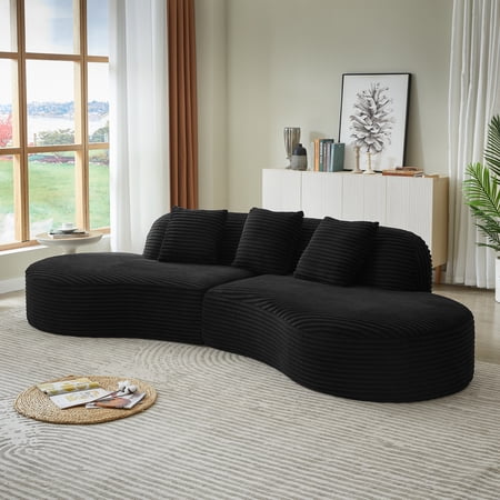 123.2" Curved Sofa ,Modern Minimalist Style Modular Sectional Couch,Comfortable Corduroy 4 Seat Sofa,No Assembly Required for Living Room,Office,Reception Area,Black