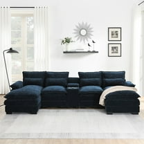 123*55"Modern U-Shaped Sectional Sofa with Console,Cup Holders and Usb Charger,6 Seat Upholstered Symmetrical Indoor Furniture,Comfy Chenille Cloud Couch with Chaise for Living Room,Apartment (Blue)