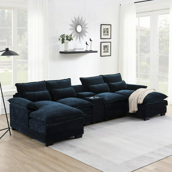Modern U-shaped Sectional Sofa with Chenille Fabric and 6-Seat Capacity,123*55" for Living Room