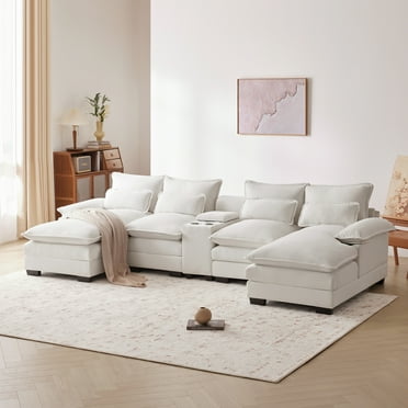 123*55" Modular Sofa with Chaise , Modern U-shaped Sofa with Console,Cupholders and USB Ports, Comfy Sectional Sofas ,Sleeper Couch Set , for Living Room, Apartment, Studio, Office