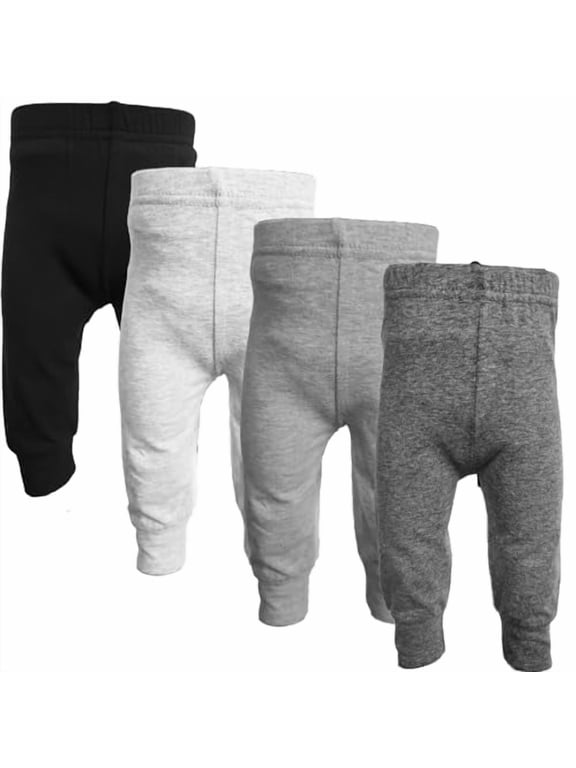 Baby & Toddler Cuffed Ankle Pants, Cotton Spandex Leggings, Black 4-Pack, 0-3 Months