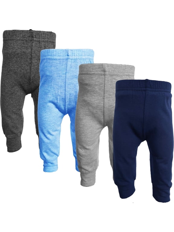 Baby & Toddler Cuffed Ankle Pants, Cotton Spandex Leggings, Blue 4-Pack, 3-6 Months