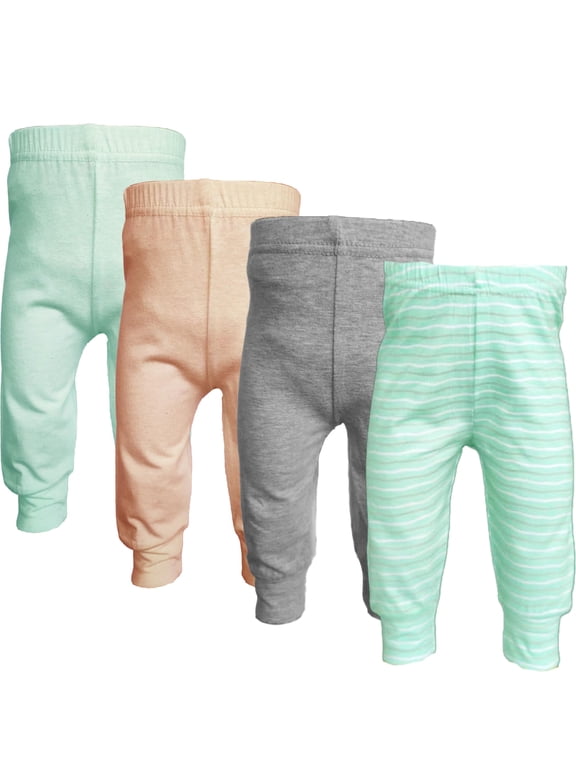 Baby & Toddler Cuffed Ankle Pants, Cotton Spandex Leggings, Mint 4-Pack, Newborn