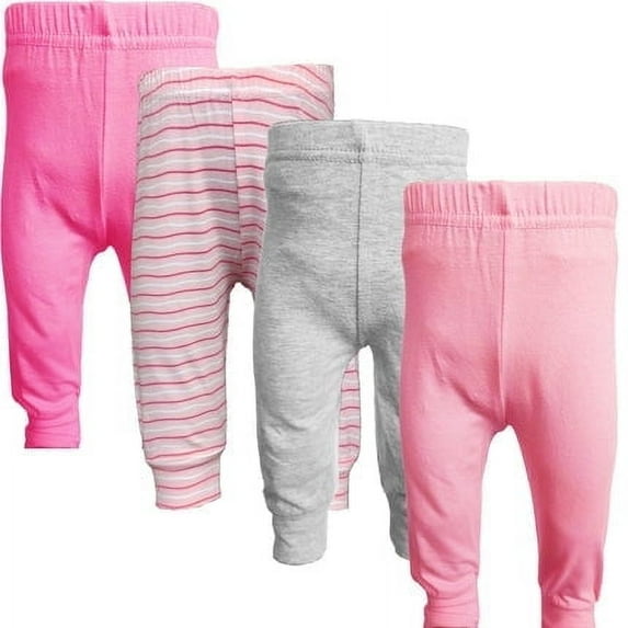 123 Bear Cotton Spandex Infant and Toddler Pants, 4 Pack