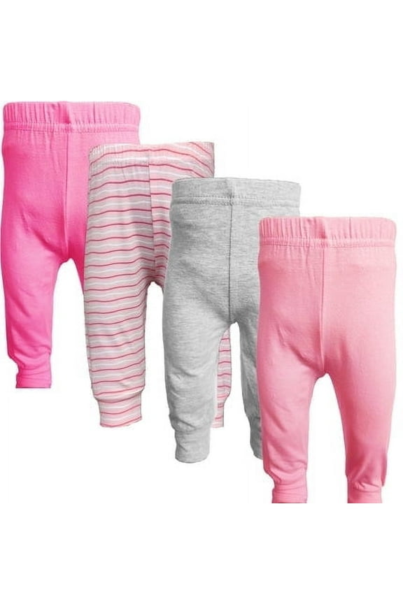 Cotton Spandex Baby Pants with feet / Baby leggings with feet, 4 Pack