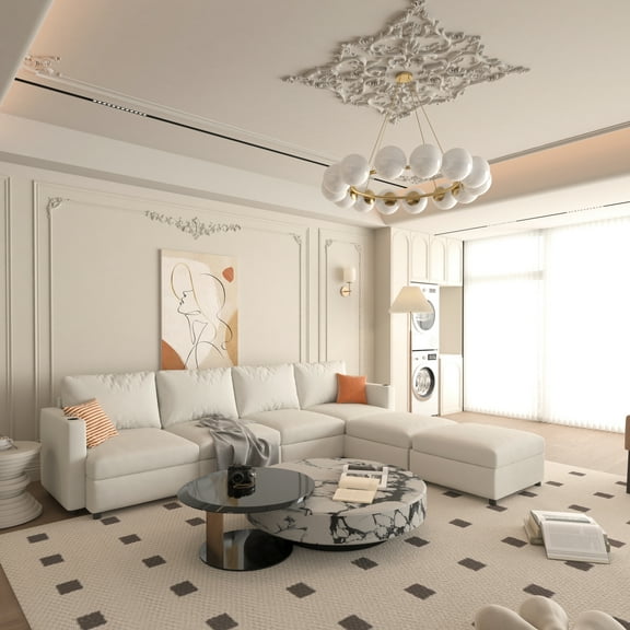 123" Chenille Sectional With And Storage, 6 U-shape Couch For Living Room Modern 6 Seat