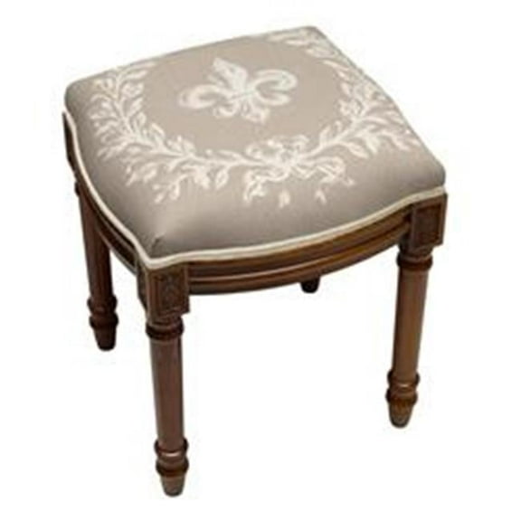 123 Creations FS048XXLT Taupe Fleur De Lis Upholstered Wooden Vanity Stool, Wood Stain