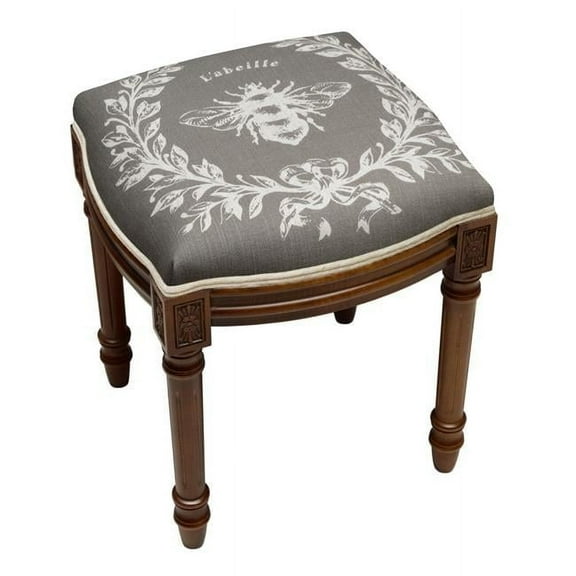 123 Creations FS049XXGY Grey Bee Upholstered Wooden Vanity Stool, Wood Stain