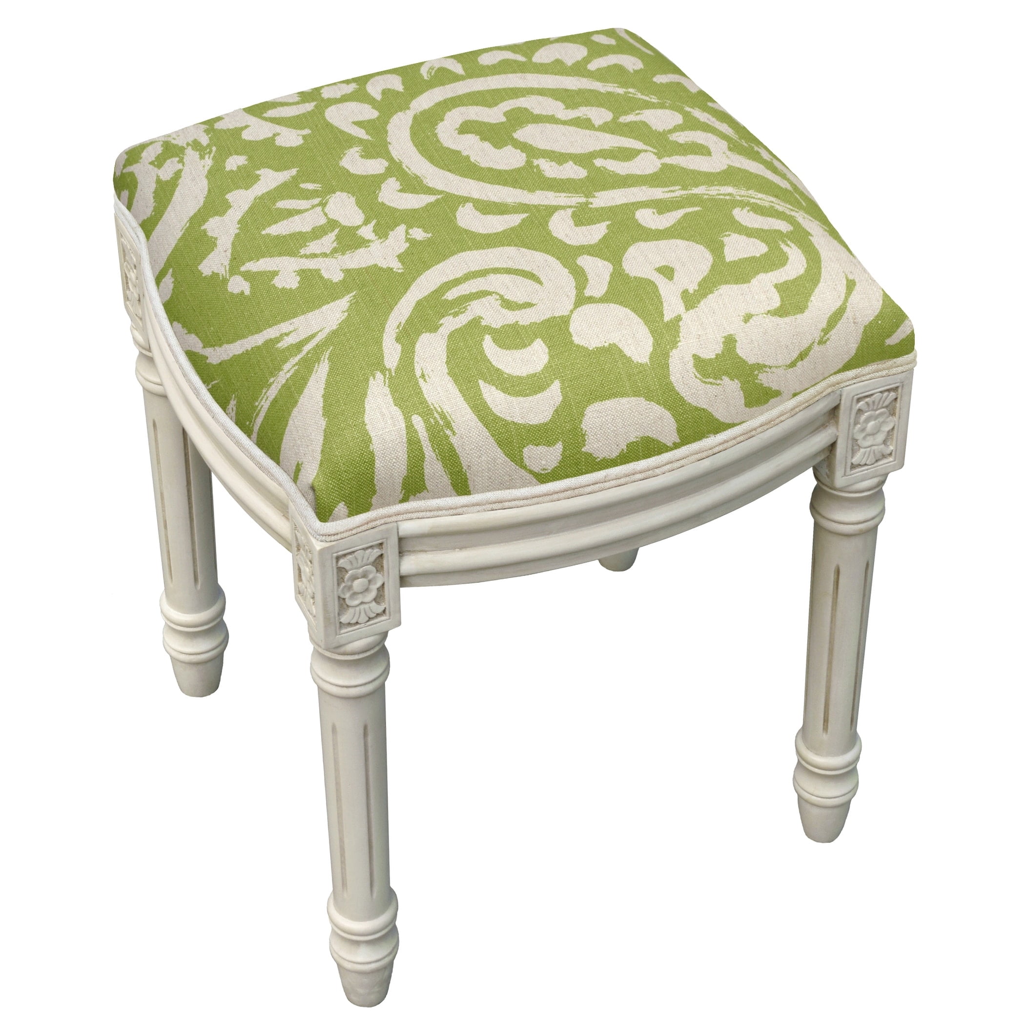 123 Creations Paisley Antique White Finished Vanity Stool Green ...