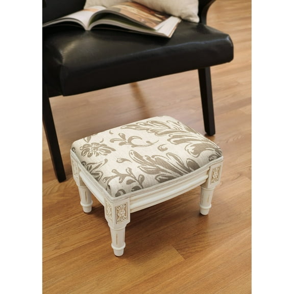 123 Creations Taupe Tuscan Floral Footstool with antique white finish
