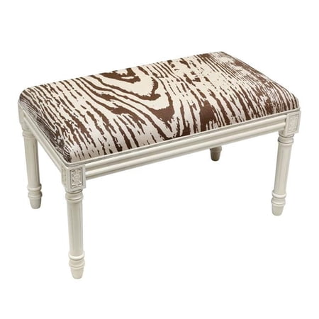 123 Creations WBC026XXBR Brown Faux Bois Upholstered Wooden Bench, Antique White