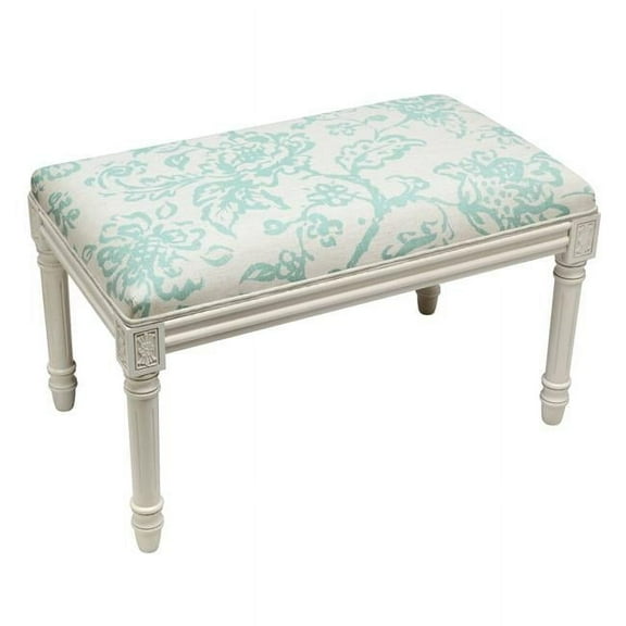 123 Creations WBC095XXAQ Aqua Toile Upholstered Wooden Bench, Antique White