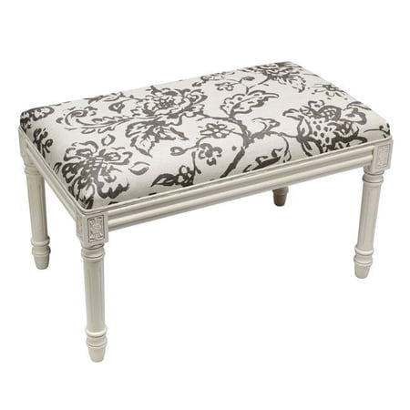123 Creations WBC095XXGY Grey Toile Upholstered Wooden Bench, Antique White
