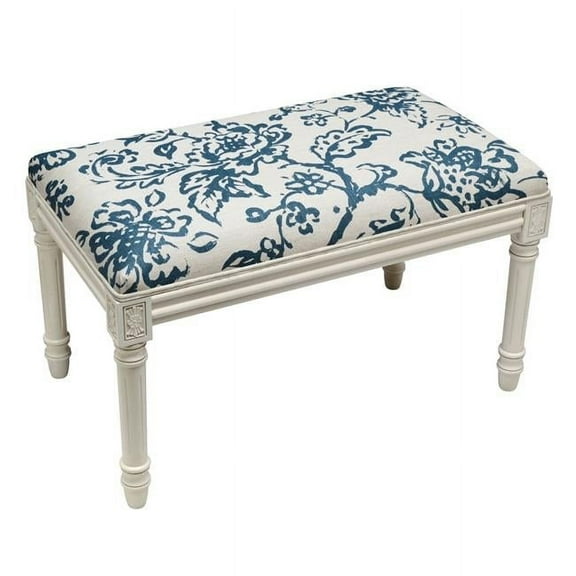 123 Creations WBC095XXNY Navy Toile Upholstered Wooden Bench, Antique White