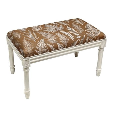 123 Creations WBC110XXCA Caramel Fern Upholstered Wooden Bench, Antique White