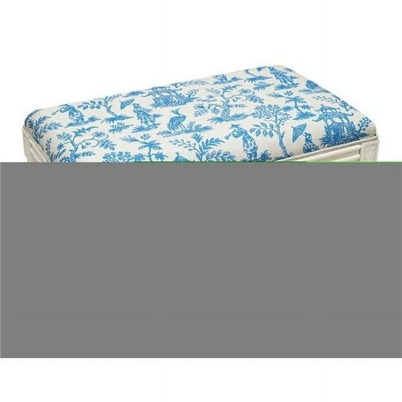 123 Creations WBC130XXFB French Blue Cathay Upholstered Wooden Bench, Antique White