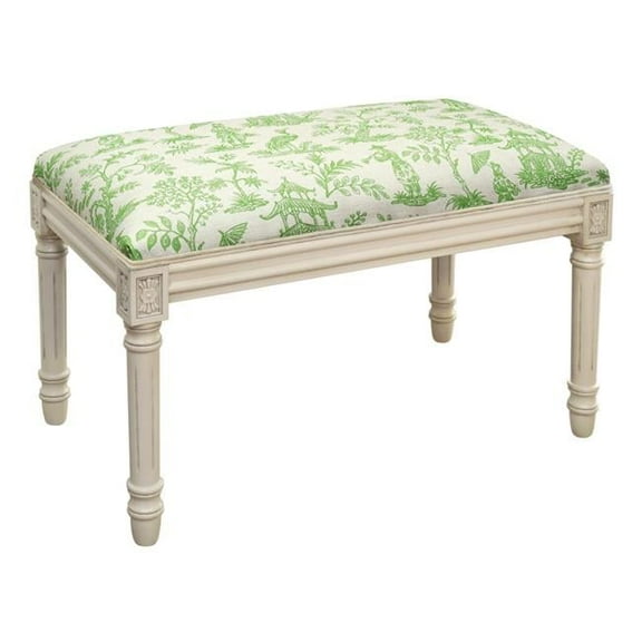 123 Creations WBC130XXJG Jade Green Cathay Upholstered Wooden Bench, Antique White