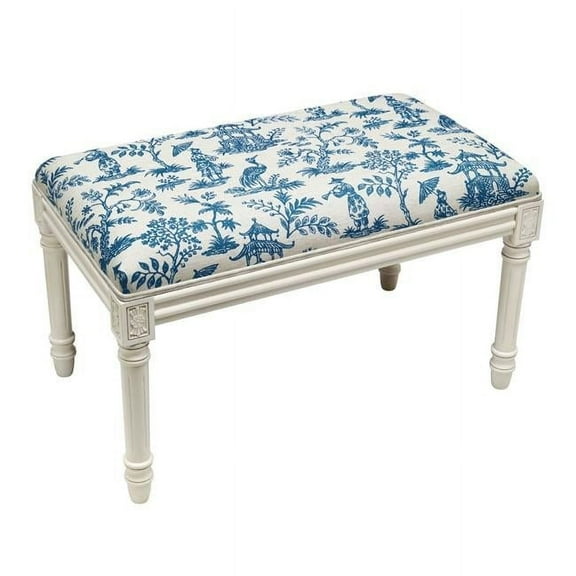 123 Creations WBC130XXNY Navy Cathay Upholstered Wooden Bench, Antique White