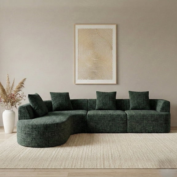 123" Curved Modular Sectional Sofa, L-Shaped Chenille Couch with Chaise Lounge, Oversized Deep Seat, No Assembly