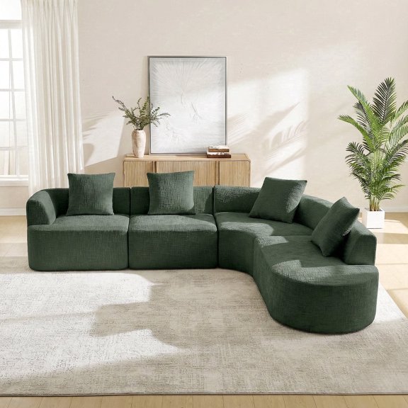 123" Curved Modular Sectional Sofa, L-Shaped Chenille Couch with Chaise Lounge, Oversized Deep Seat, No Assembly