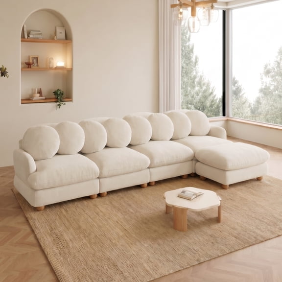 123" L-shaped 5 Seater Comfy Chenille Modular Sectional Sofa Couch with 8 Throw Pillows and Ottoman