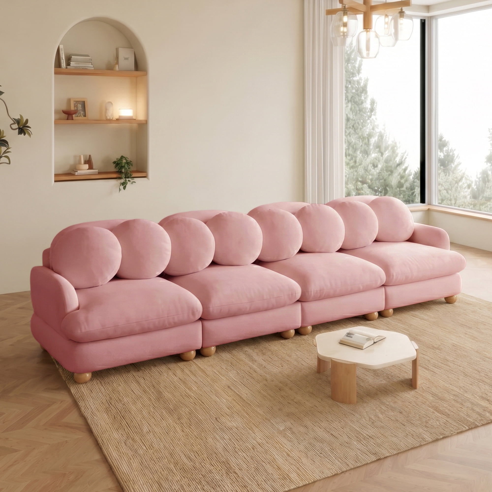 123" Large Chenille Modular Sectional Sofa 4 Seater Deep Seat Couch with 8 Throw Pillows