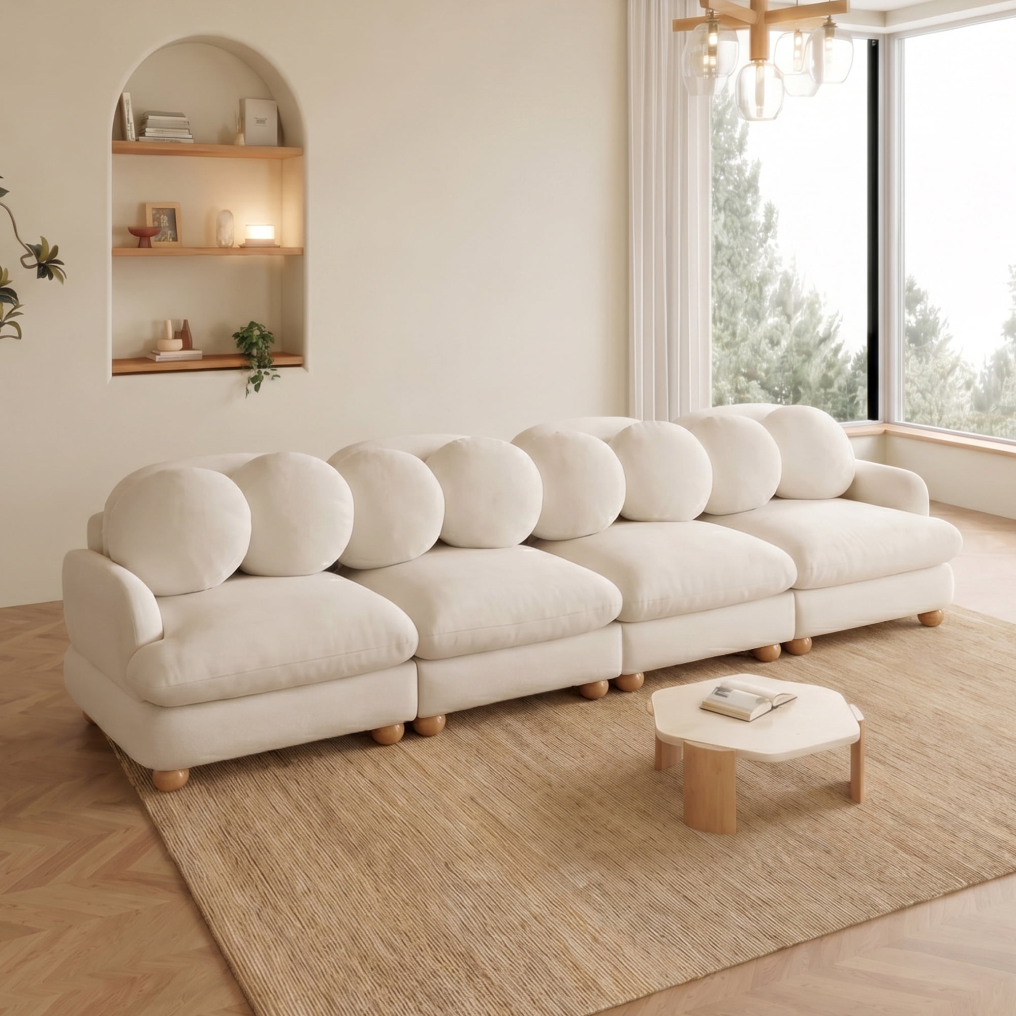 123" Large Chenille Modular Sectional Sofa 4 Seater Deep Seat Couch with 8 Throw Pillows